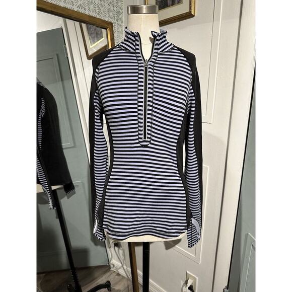 Lululemon Run U Turn 1/2 Zip Top Striped Long Sleeve Reversible Pullover Size 2 - Picture 1 of 7